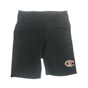 Champion Womens Black Bike Shorts High Waist‎ Rainbow Logo Athletic Size S